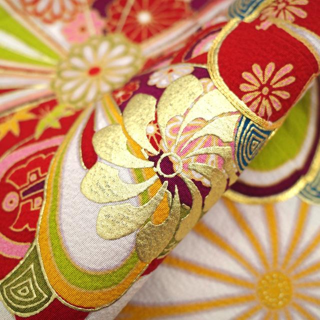 振袖 着物 リサイクル 正絹 成人式 フォーマル 金駒刺繍 金彩 赤 菊 梅 