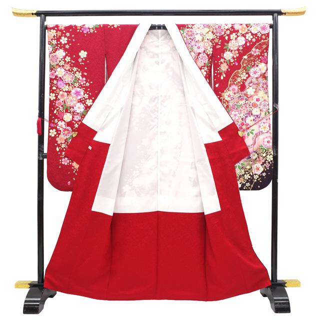 振袖 着物 リサイクル 正絹 成人式 フォーマル 刺繍 金彩加工 赤 鞠 桜