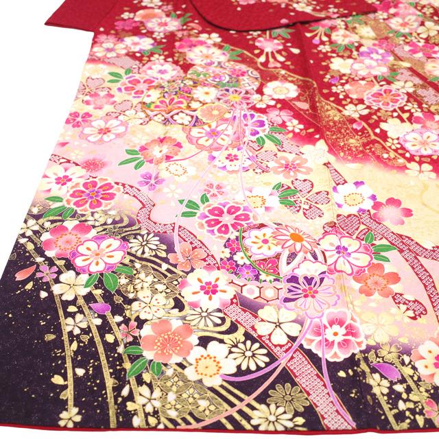 振袖 着物 リサイクル 正絹 成人式 フォーマル 刺繍 金彩加工 赤 鞠 桜