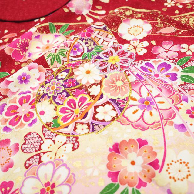 振袖 着物 リサイクル 正絹 成人式 フォーマル 刺繍 金彩加工 赤 鞠 桜