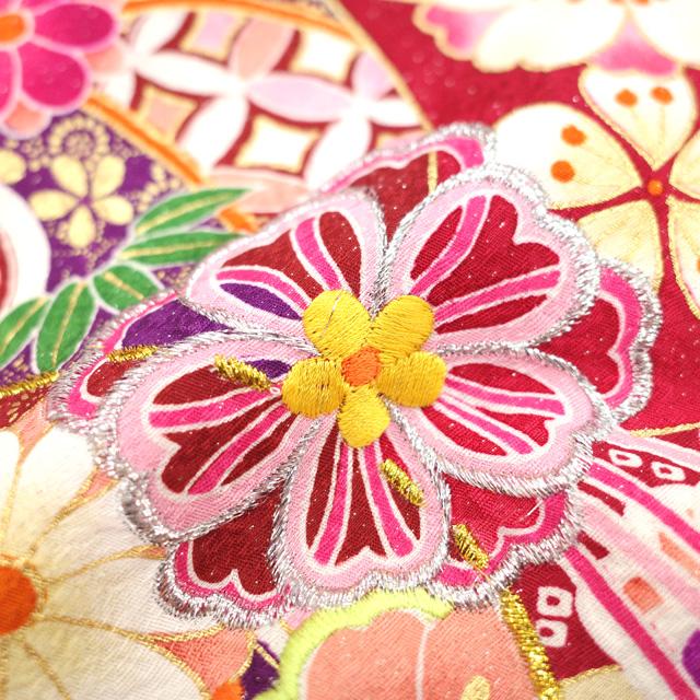 振袖 着物 リサイクル 正絹 成人式 フォーマル 刺繍 金彩加工 赤 鞠 桜