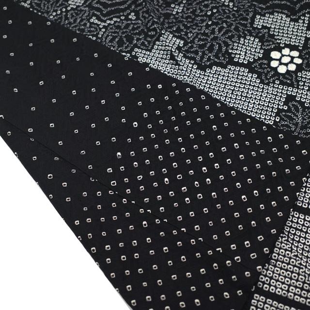 訪問着 着物 リサイクル フォーマル 正絹 総絞り 袷 黒 草花 菱格子 雲