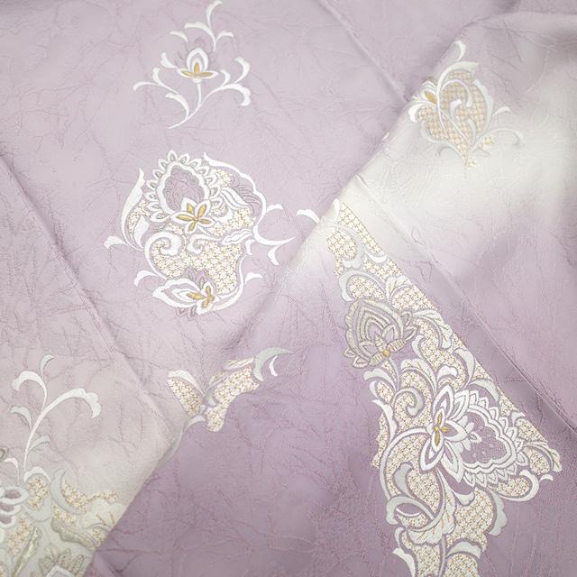 訪問着 着物 未使用 フォーマル 正絹 袷 刺繍 金銀糸 薄紫 洋花唐草