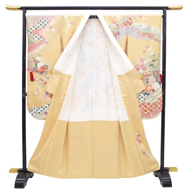 振袖 着物 リサイクル 正絹 成人式 フォーマル 金駒刺繍 柑子色 四季の