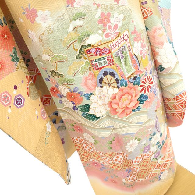 振袖 着物 リサイクル 正絹 成人式 フォーマル 金駒刺繍 柑子色 四季の