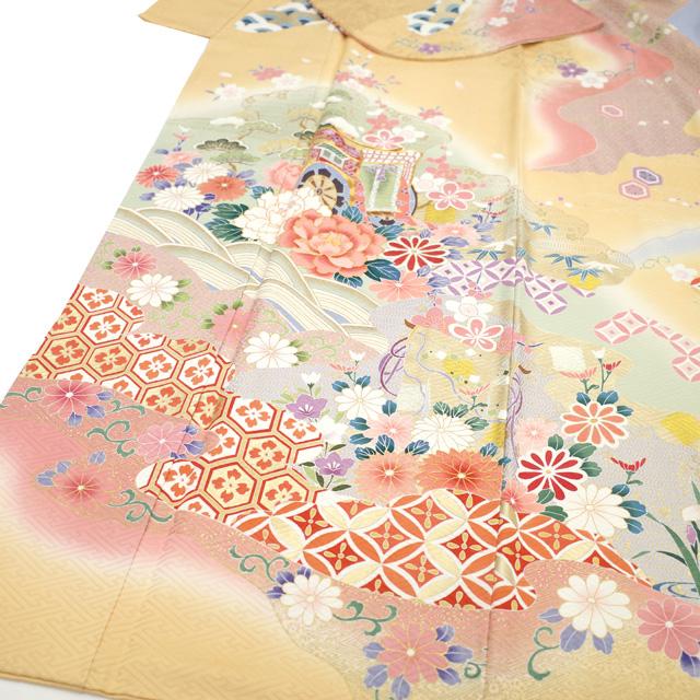 振袖 着物 リサイクル 正絹 成人式 フォーマル 金駒刺繍 柑子色 四季の花 中古 仕立て上がり 身丈164 裄丈67.5 Ｌサイズ みやがわ sb16888 振袖 着物 リサイクル 正絹 成人式 フォーマル 金駒刺繍 柑子色 四季の