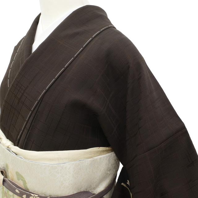 30％OFF￥18900→13230 訪問着 裄66.5Ｌ 新古品 sn1860 訪問着 着物 正絹 袷 こげ茶 切りばめ 桜 花 カジュアル 新古品 仕立て