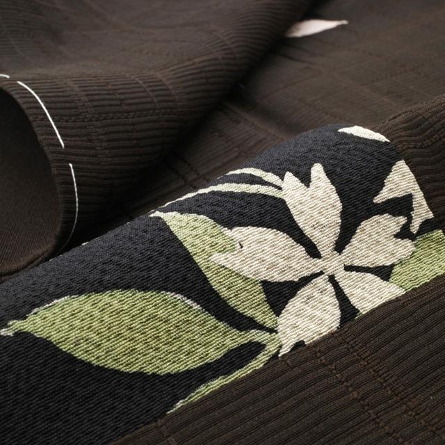訪問着 着物 正絹 袷 こげ茶 切りばめ 桜 花 カジュアル 新古品 仕立て