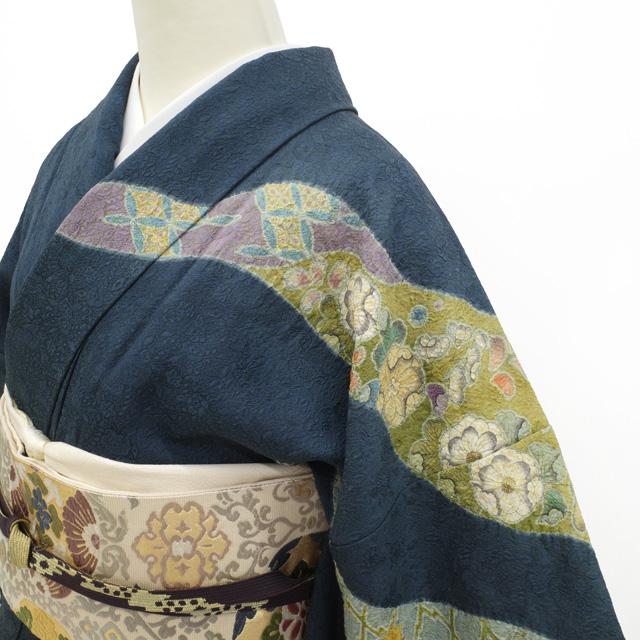 レディース 美品 正絹 袷 広襟 訪問着 付け下166 辻ヶ花 横幅