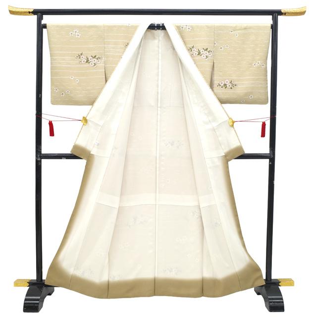 小紋 着物 リサイクル 正絹 袷 ベージュ 桜 セミフォーマル ～ カジュアル 中古 仕立て上がり 身丈164 裄丈66.5 Ｌサイズ みやがわ sb16988 小紋 着物 リサイクル 正絹 袷 ベージュ 桜 セミフォーマル