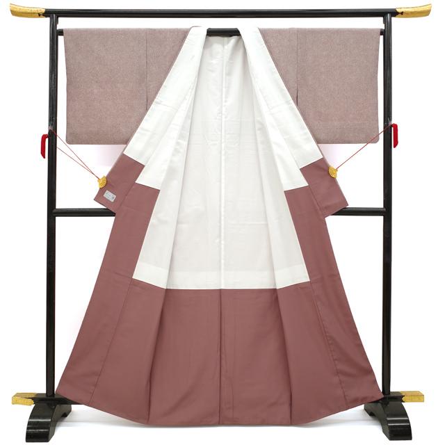 江戸小紋 着物 英 はなぶさ 高級 洗える着物 裄67 Ｌ 新古品 sn1710 小紋 袷 洗える 着物 英 はなぶさ 謹製 ポリエステル ガーネット 鮫 菊