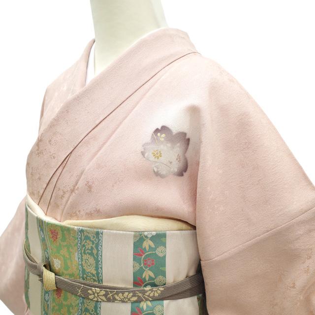 訪問着 着物 フォーマル リサイクル 正絹 金駒刺繍 珊瑚色 薄ピンク 桜 花 中古 仕立て上がり 身丈169 裄丈70 ＴＬサイズ みやがわ sb17080 訪問着 着物 フォーマル リサイクル 正絹 金駒刺繍 珊瑚色 薄ピンク 桜