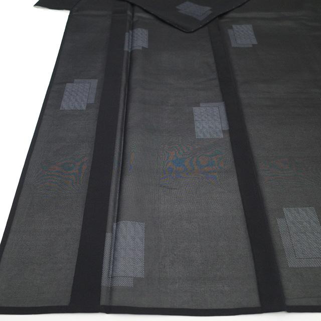 夏着物　紋紗　身丈156cm裄丈65cm(未使用）ブラック黒 夏物 夏大島 着物 未使用 正絹 越後 単衣 紗紬 黒 色紙重ね文
