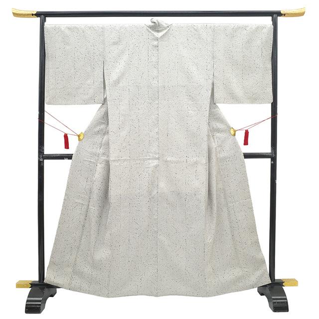 本場大島紬 着物 リサイクル 正絹 絞り 杢目絞り ライトグレー