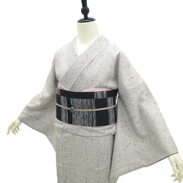 本場大島紬 着物 リサイクル 正絹 絞り 杢目絞り ライトグレー