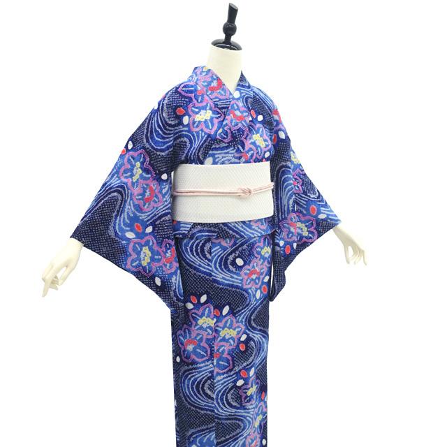 夏物 本場有松鳴海絞り 浴衣 リサイクル 有松 ゆかた 絞り 木綿 綿 紺