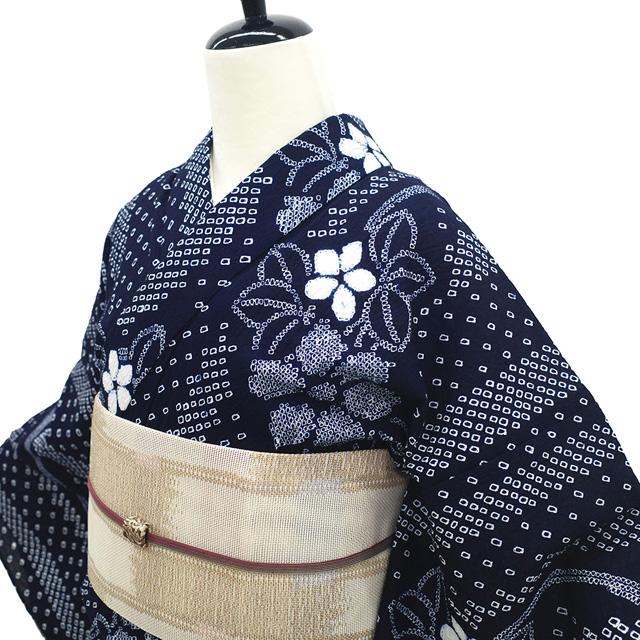 夏物 本場有松鳴海絞り 浴衣 未使用 藤娘きぬたや ゆかた 絞り 木綿 綿