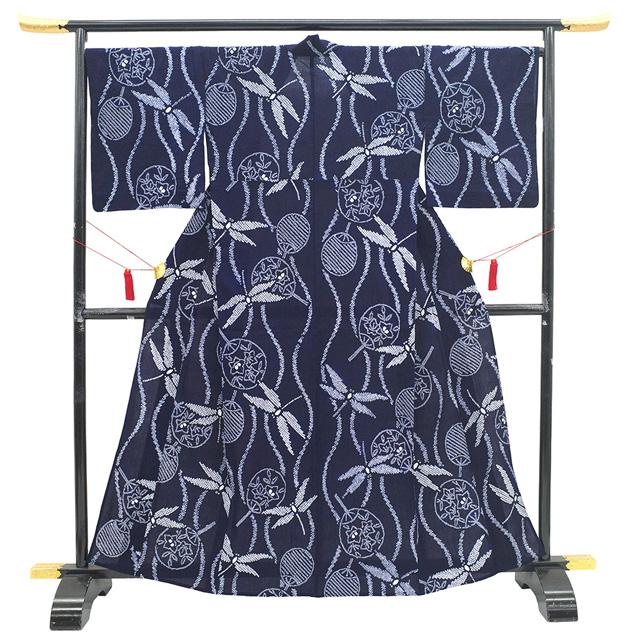 高級 有松鳴海絞り 浴衣 総絞り 藍色 蜻蛉/花模様 【公式ショッピング