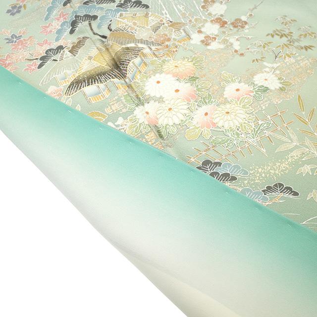 訪問着 着物 未使用 フォーマル 正絹 袷 薄緑 ミントグリーン 花 新古