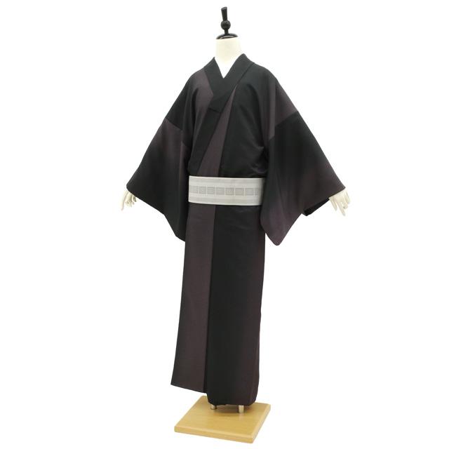男物 着物 森英恵 HANAE MORI 黒 紫 ぼかし 袷 洗える着物 高級