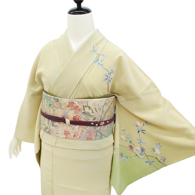 訪問着 単衣 着物 フォーマル 正絹 春 秋 手描き友禅 草花 背伏せ 