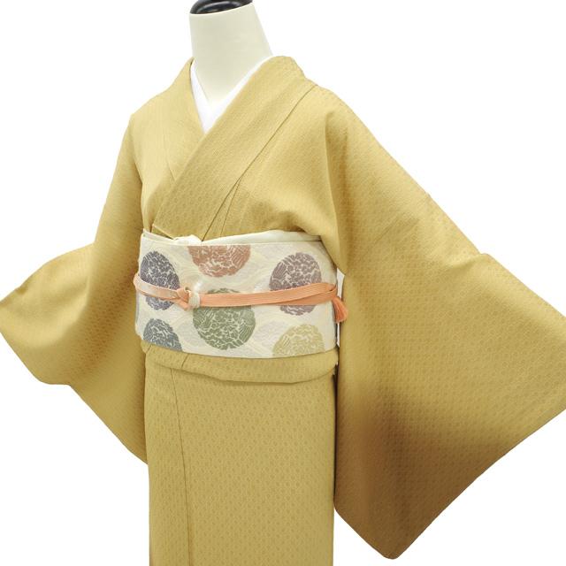 user_fbae8192様　3点おまとめ　正絹 金茶色 小花小紋他 付下げ 着物 リサイクル 正絹 黄ベージュ 茶色 ぼかし 地紋 小花 付け