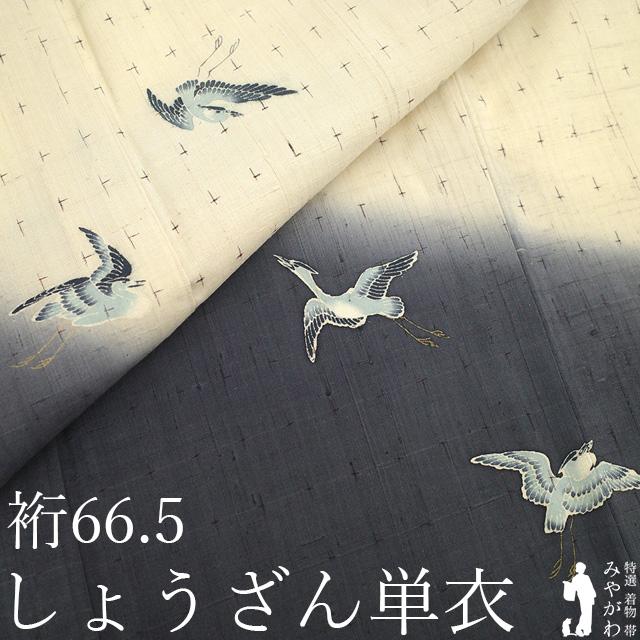 しょうざん 生紬 訪問着 単衣 着物 正絹 春 秋 薄ベージュ 濃グレー 鳥 
