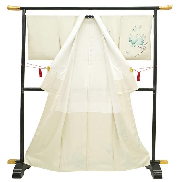 訪問着 手描き友禅 着物 未使用 フォーマル 正絹 袷 アイボリー 葉 草花 新古品 仕立て上がり 身丈166 裄丈67 Ｌサイズ みやがわ sb17509の画像