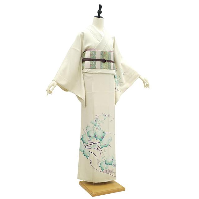 訪問着 手描き友禅 着物 未使用 フォーマル 正絹 袷 アイボリー 葉 草花 新古品 仕立て上がり 身丈166 裄丈67 Ｌサイズ みやがわ sb17509の画像