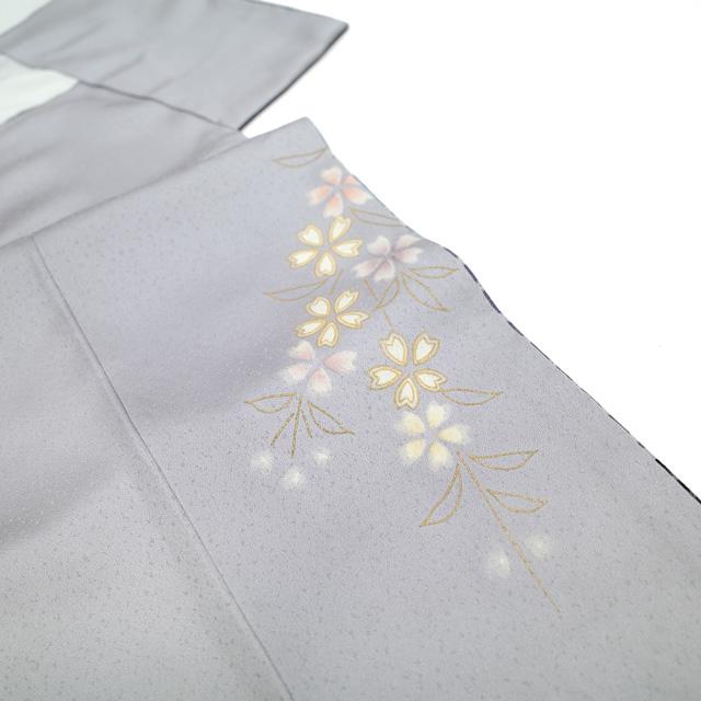 訪問着 着物 正絹 袷 金駒刺繍 金彩加工 絞り 灰紫 薄紫 霞取り 桜