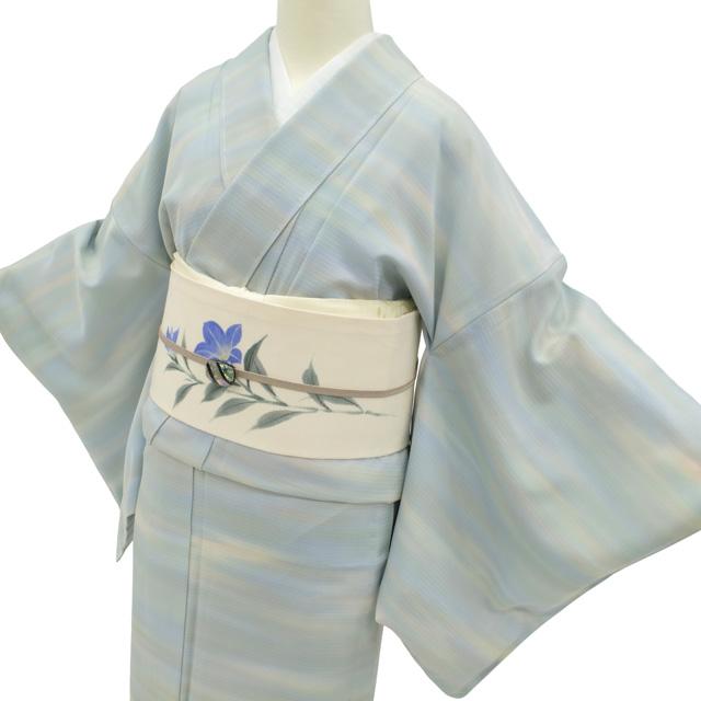 夏物 小紋 着物 未使用 絽 正絹 単衣 染め柄 水色 霞ぼかし カジュアル