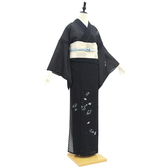 夏物 訪問着 着物 未使用 夏 フォーマル 正絹 紋紗 金彩加工 黒 葉