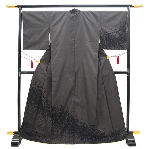 【美品】本草木染 訪問着 証紙付き 堅牢染 単衣162cm 大島紬 訪問着 着物 本場大島紬 染大島 未使用 正絹 こげ茶 草花 新古