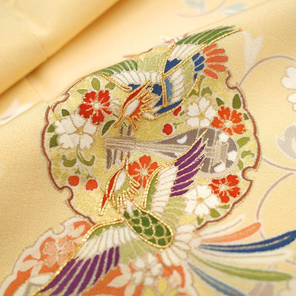 #G027 美品 訪問着 手描き友禅 刺繍 金彩 正絹 身丈160cm 紋無し 訪問着 手描き友禅 フォーマル リサイクル 正絹 金駒刺繍 金彩加工 花