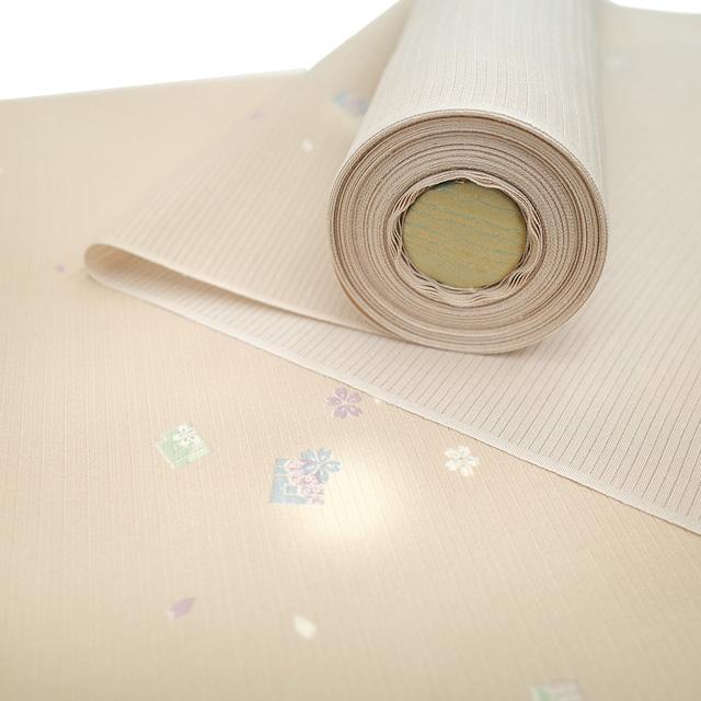 夏物 小紋 反物 着物 薄物 単衣 正絹 ベージュ 蛍ぼかし 源氏香 桜 