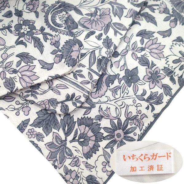 小紋 着物 未使用 正絹 袷 白 グレー 淡紫 花更紗 ペイズリー