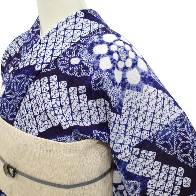 有松 浴衣 本場有松鳴海絞り 夏物 未使用 ゆかた 木綿 濃紫 花 麻の葉
