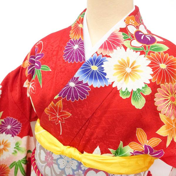 こ 振袖 赤 金 花柄 半額／で￥43780→21890 振袖 着物 赤 古典柄 正絹 成人式 結婚式 中古