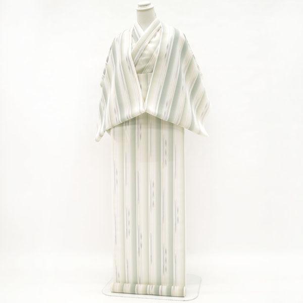 超特盛ミラクルプライス 夏物 明石ちぢみ 着物 反物 伝統工芸士 七代目 吉澤与市 灰緑 オフホワイト 灰紫 青 縞絣 涼感あふれる透け感 新品 みやがわ sb4829 【UOI7173886671】(25654円)