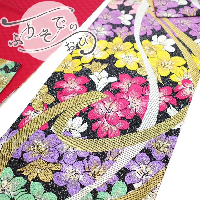 袋帯振袖新品未使用正絹桜金糸銀糸紺