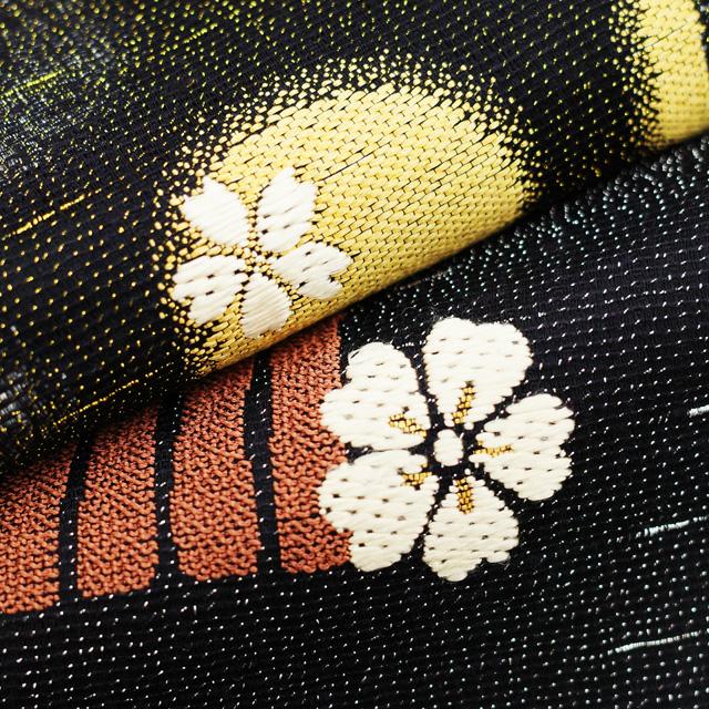 袋帯 2方向 リバーシブル 京都 西陣 金銀糸 黒 源氏香 桜 楓 月 満月 
