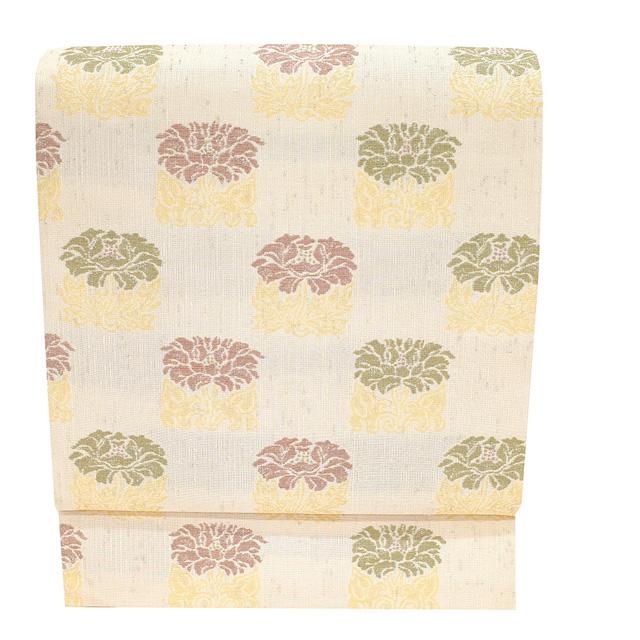 袋帯 京都 しょうざん 高級 金糸 銀糸 ライトベージュ 名物裂 牡丹唐草 