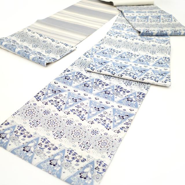 袋帯 京都 西陣 銀糸 上質な織り 白地 白 ホワイト 藍色 青 水色