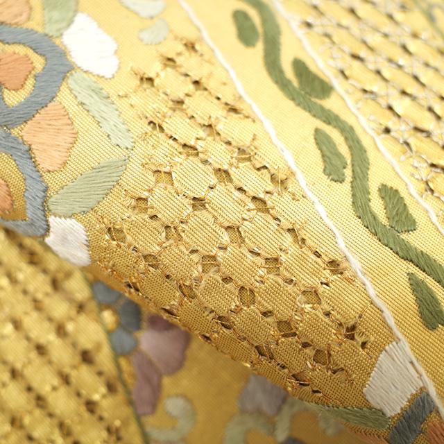 袋帯 蘇州刺繍 汕頭刺繍 スワトウ 手刺繍 中国 高級 金箔地 金銀糸 