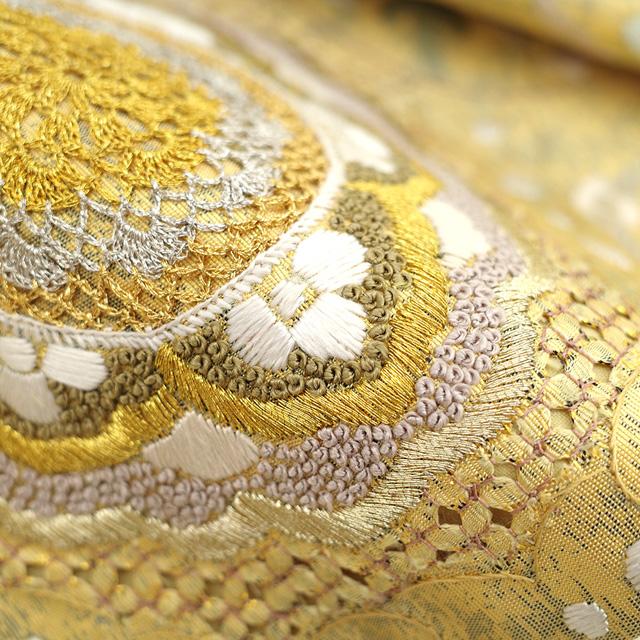 袋帯 中国 三大刺繍 蘇州刺繍 相良刺繍 汕頭刺繍 スワトウ 手刺繍 金色 