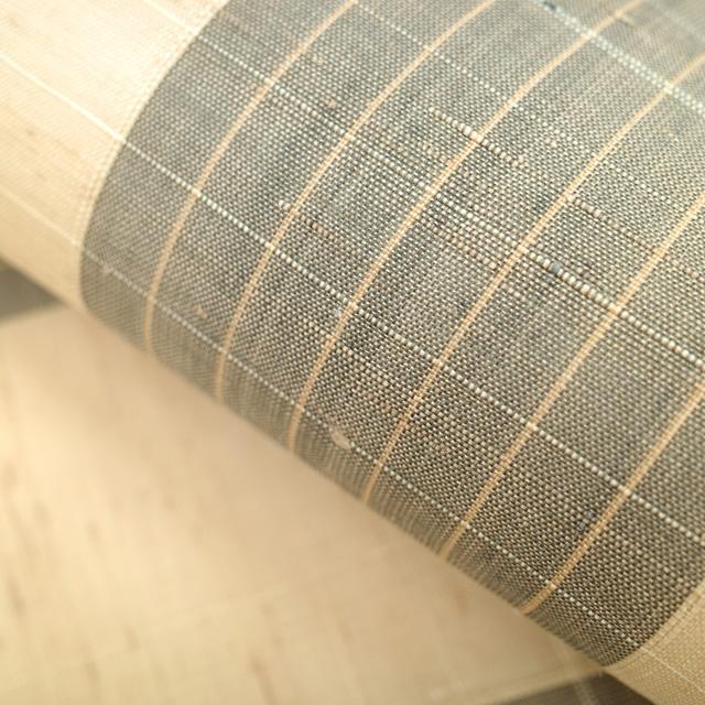 夏物 名古屋帯 九寸 麻 ナチュラルベージュ アッシュグレー 縞 上質 夏帯 夏 カジュアル 美品 新古品 仕立て上がり みやがわ sb51540の画像