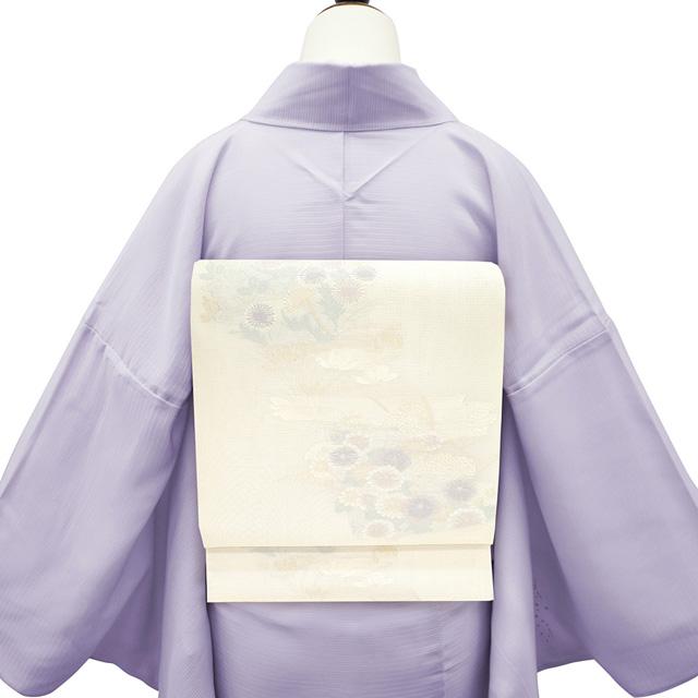 夏物 袋帯 京都 西陣 正絹 金銀糸 オフホワイト 白 紫 菊 女郎花 夏物 袋帯 京都 西陣 正絹 金銀糸 オフホワイト 白 紫 菊 女郎花