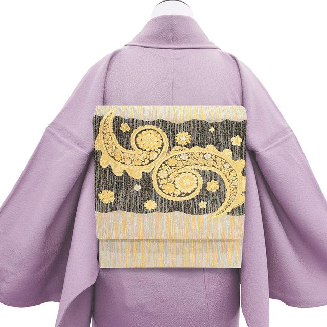 袋帯 京都 西陣 長嶋成織物 ながしま帯 金糸 グレー 黒 金 袋帯 京都 西陣 長嶋成織物 ながしま帯 金糸 グレー 黒 金