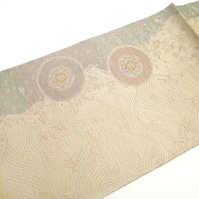 袋帯 京都 西陣 有栖川織物 正絹 軽量帯 三重織 ベージュ 華文 袋帯 京都 西陣 有栖川織物 正絹 軽量帯 三重織 ベージュ 華文