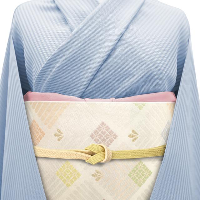 袋帯 京都 西陣 全通 正絹 リサイクル 白銀地 若松菱 菱柄 金糸 袋帯 京都 西陣 全通 正絹 リサイクル 白銀地 若松菱 菱柄 金糸
